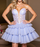 Stunning Lavender Sweetheart A-Line Tulle Lace Short Prom Dresses Homecoming Dresses HZ1108