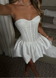 Elegant White Sweetheart A-Line Satin Lace Short Prom Dresses Homecoming Dresses HZ1108