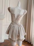 Elegant Champagne Square Neck A-Line Satin Short Prom Dresses Homecoming Dresses HZ1108