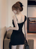 Elegant Black Asymmetric Neck Bodycon Short Prom Dresses Homecoming Dresses with Bow HZ1108