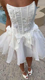 Elegant White Strapless A-Line Tulle Beaded Short Prom Dresses Homecoming Dresses HZ1108