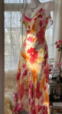 Stunning Spaghetti Straps Sheath Print Chiffon Prom Dresses Formal Evening Gowns HZ1108
