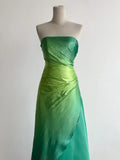 Fairytale Gradient Green Strapless A-Line Satin Long Prom Dresses Vintage Formal Evening Gowns HZ1108