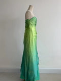 Fairytale Gradient Green Strapless A-Line Satin Long Prom Dresses Vintage Formal Evening Gowns HZ1108