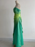 Fairytale Gradient Green Strapless A-Line Satin Long Prom Dresses Vintage Formal Evening Gowns HZ1108