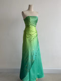 Fairytale Gradient Green Strapless A-Line Satin Long Prom Dresses Vintage Formal Evening Gowns HZ1108