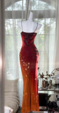 Stunning Ombre Spaghetti Straps Bodycon Chiffon Beading Long Prom Dresses Formal Evening Gowns HZ1108