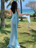 Stunning Blue Sweetheart Mermaid Chiffon Summer Dress HZ1108