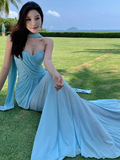 Stunning Blue Sweetheart Mermaid Chiffon Summer Dress HZ1108