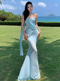 Stunning Blue Sweetheart Mermaid Chiffon Summer Dress HZ1108