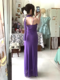Vintage Purple Spaghetti Straps Sheath Chiffon Ruffle Party Dress Y2K Formal Evening Gowns HZ1108