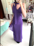 Vintage Purple Spaghetti Straps Sheath Chiffon Ruffle Party Dress Y2K Formal Evening Gowns HZ1108