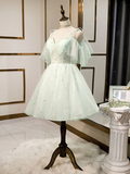 Diynav Sweetheart Neck Tulle Short Dresses Puffy Green Homecoming Dresses HZ1017