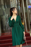 Diynav A-line V Neck Long Sleeves Party Dress Green Homecoming Dress HZ1017