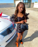 Diynav black dress, short black homecoming dresses, black women dresses, African women party dresses, birthday dress HZ1017