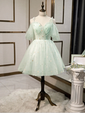 Diynav Sweetheart Neck Tulle Short Dresses Puffy Green Homecoming Dresses HZ1017