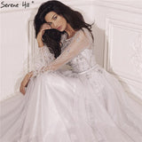 Diynav A-Line Beading Feathers Design Evening Dresses 2025 Dubai Long Sleeves Luxury Formal Dress HZ1017