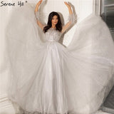 Diynav A-Line Beading Feathers Design Evening Dresses 2025 Dubai Long Sleeves Luxury Formal Dress HZ1017