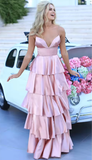 Diynav A-line Spaghetti Straps Satin Tiered Evening Dress HZ1017