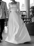Diynav A-line Square Neckline White Satin Wedding Dress HZ1017