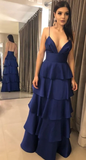 Diynav A-line Spaghetti Straps Satin Tiered Evening Dress HZ1017