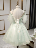 Diynav Sweetheart Neck Tulle Short Dresses Puffy Green Homecoming Dresses HZ1017