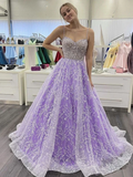 Diynav Neck Open Back Purple Lace Long Prom Dresses, Purple Lace Formal Dresses, Purple Evening Dresses HZ1017