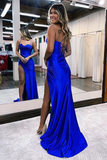 Diynav Neck Royal Blue Prom Dresses, Royal Blue Long Formal Evening Dresses HZ1017