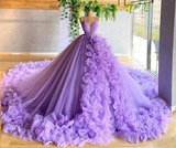 Diynav A-line V Neck Tulle Ball Gown,Purple Princess Dress,Fairy Dress HZ1017