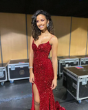 Diynav Red Mermaid Evening Dresses Long,Side Slit Back Open Gala Dress,Celebrity Dress HZ1017