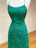 Diynav Green Mermaid Lace Prom Dresses, Open Back Green Lace Mermaid Formal Evening Dresses HZ1017