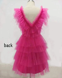 Diynav Line V Neck Tiered Homecoming Dress,Tulle Short Prom Party Dresses HZ1017