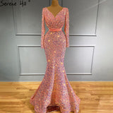 Diynav Pink Mermaid Luxury Evening Dresses Gowns 2025 Elegang Sparkle For Women Party HZ1017