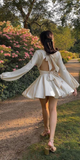 Diynav A-line Homecoming Dress with Long Sleeves White Birthday Party Dress HZ1017