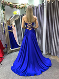 Diynav A line blue long prom dress, backless blue evening dress HZ1017