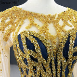 Diynav Blue Mermaid High-end Sexy Evening Dresses 2025 Long Sleeve Beading Lace Up Sexy Formal Dress HZ1017