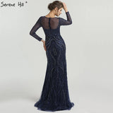Diynav Long Sleeves Luxury Formal Evening Dresses Mermaid Beading Sequined Fashion Evening Gowns 2025 HZ1017