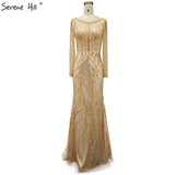 Diynav Long Sleeves Luxury Formal Evening Dresses Mermaid Beading Sequined Fashion Evening Gowns 2025 HZ1017