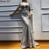 Diynav Long Sleeves Luxury Formal Evening Dresses Mermaid Beading Sequined Fashion Evening Gowns 2025 HZ1017