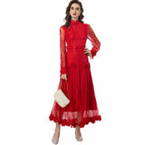 Diynav Industry Three-Dimensional Flower Collared Long-Sleeved Lace-Bum Dress Princess Dress Autumn And Winter Women's Dress New 2024