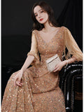 Diynav Dress High-End Atmospheric Champagne Host Performance Of High-End Sequins Long Banquet Temperament Dress