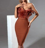 Diynav New Long Fashion Dress Brated Ostrich Hair High-End Temperament Banded Dress Woman