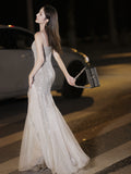 Diynav Dress Fishtail Woman 2024 New High-End Banquet Temperament Silver Dress Light Luxury Niche High-End Host