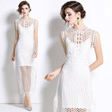 Diynav New French Fashion Dinner Mature Dignified Salt Wind Hollow Rounded Sleeveless Dress