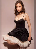 Diynav Women's Summer New Sexy Sling Wrapped Breast Fluffy Dress High-End Temperament Mesh Lined Dress