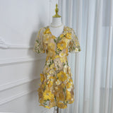 Diynav Summer New French Design Heavy Industry Three-Dimensional Flowers Slimming Thin And Hip Delicate Dress Women's Clothing