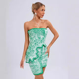 Diynav Fashion Sleeveless Breast-Wear Sexy Irregular Dress Green Tidive Color Super Short Skirt Set