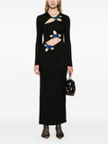 Diynav Women's Sexy Hollow Long-Sleeved Black Dress Metal Decorated Open Forked Ass And Hip Dress