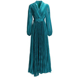 Diynav Style V-Neck Lantern Long-Sleeved With Blue Folded Dress Dress Dress Women's New Autumn/Winter 2024
