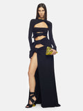 Diynav Women's New Sexy Perspective Umbilly Net Yarn Long-Sleeved Dress Long-Sleeved Dress Temperament Low-Breasted High Open Fork Dress